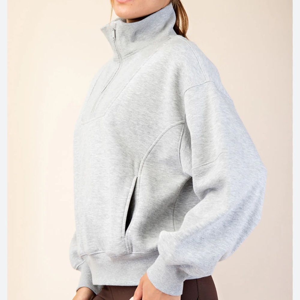 Rae Mode French Terry Fleece Quarter Zip Heather Grey Small Nwt